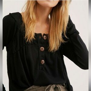We The Free Ribbed Henley- black size M